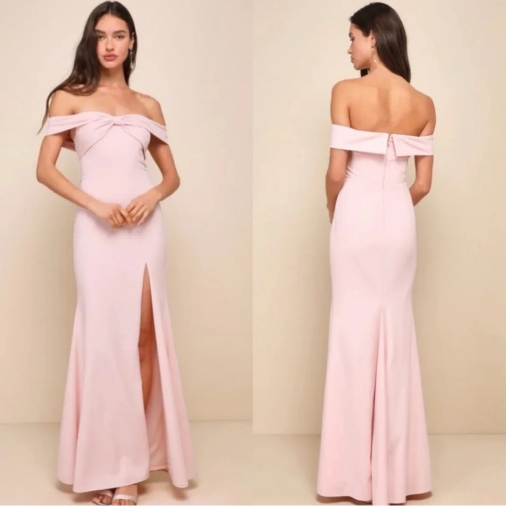 Lulu's Elegant Perception Light Pink Off-the-Shoulder Bow Maxi Dress-XS-NWT